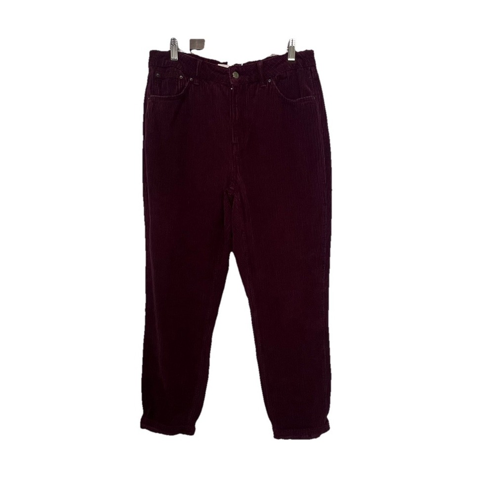 Topshop Women's Maroon Corduroy Mom Pants Size‎ 14 (W32 L31) High-Waisted Cuffed